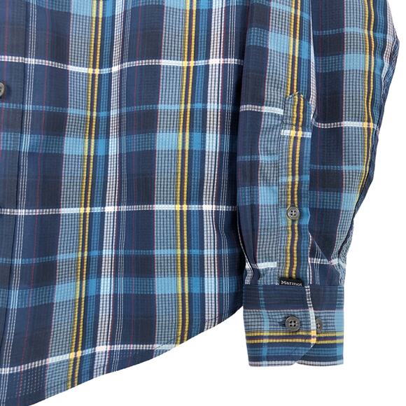 Marmot Plaid Button Up Shirt Blue Long Sleeve Lightweight Mens Small - Picture 4 of 7